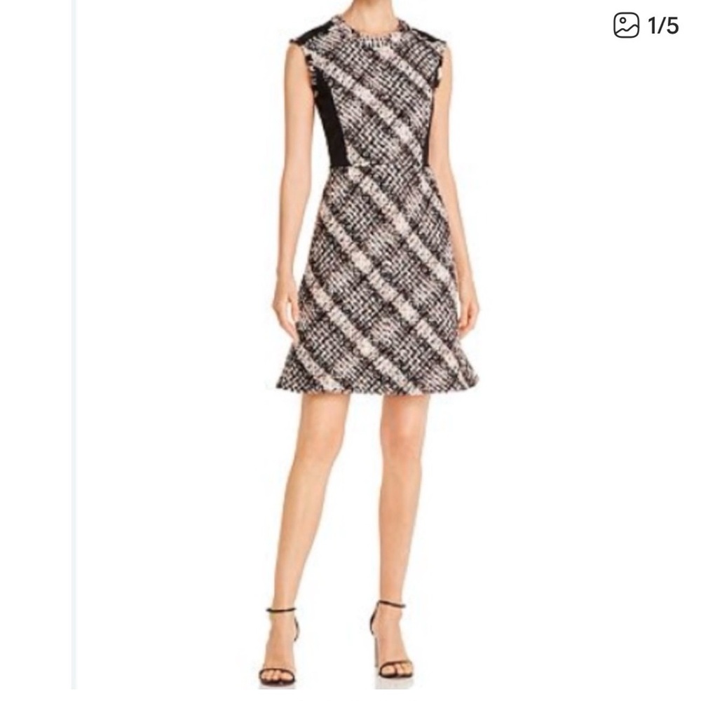 Tory Burch Black and White Plaid Sleeveless A-Line Dress